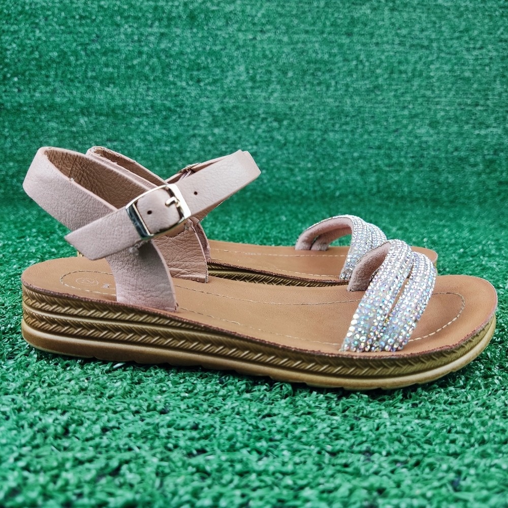 Link Sandals Girls 12 Pink Rhinestone Comfort Ankle Strap Platform Sparkle